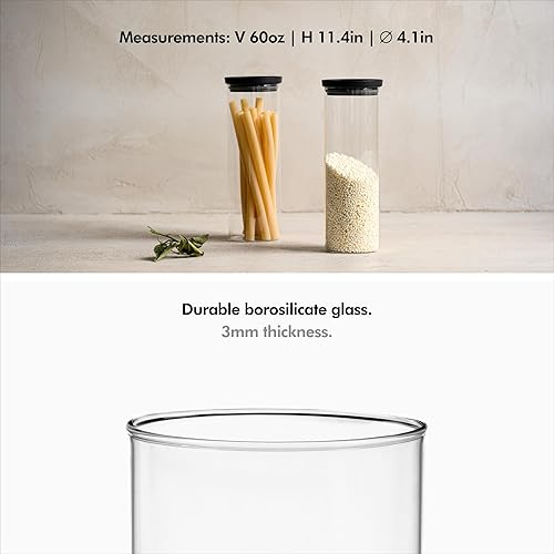 Miniatura 2 de KIVY Tarros de vidrio herméticos con tapa de vidrio transparente 2 recipientes de almacenamiento de alimentos de 60 onzas Contenedores de