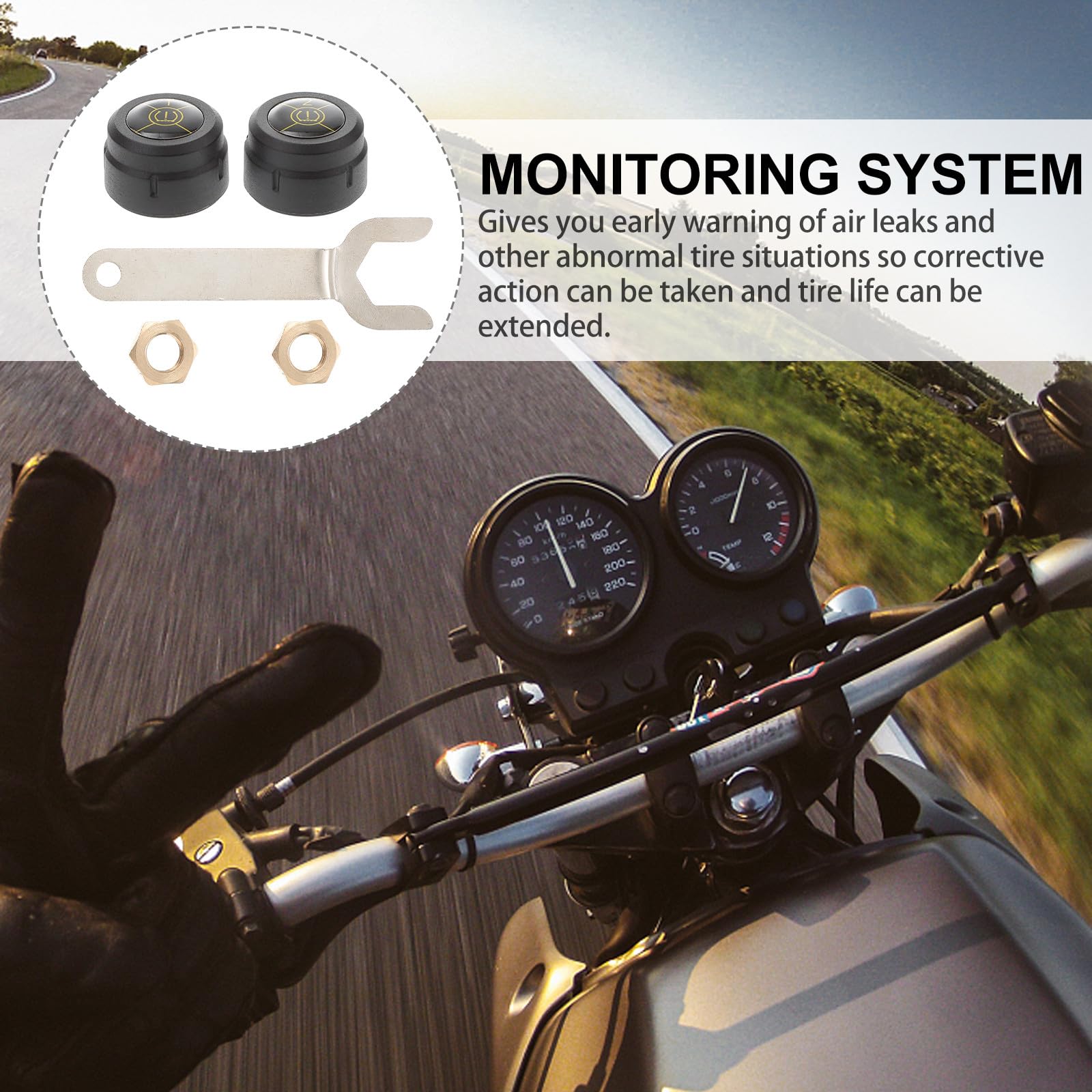 ABOOFAN Monitor Inalámbrico de Presión de Neumáticos Tpms Sensores Externos Alarma Alta y Baja Presión y Material Abs Resistente para Motocicleta