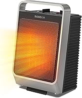 ROSEKM 1500W Ceramic Space Heater: Portable Electric with Thermostat, 3 Heat Levels, Tip-Over & Overheat Protection for Bedroom Office (Silver)
