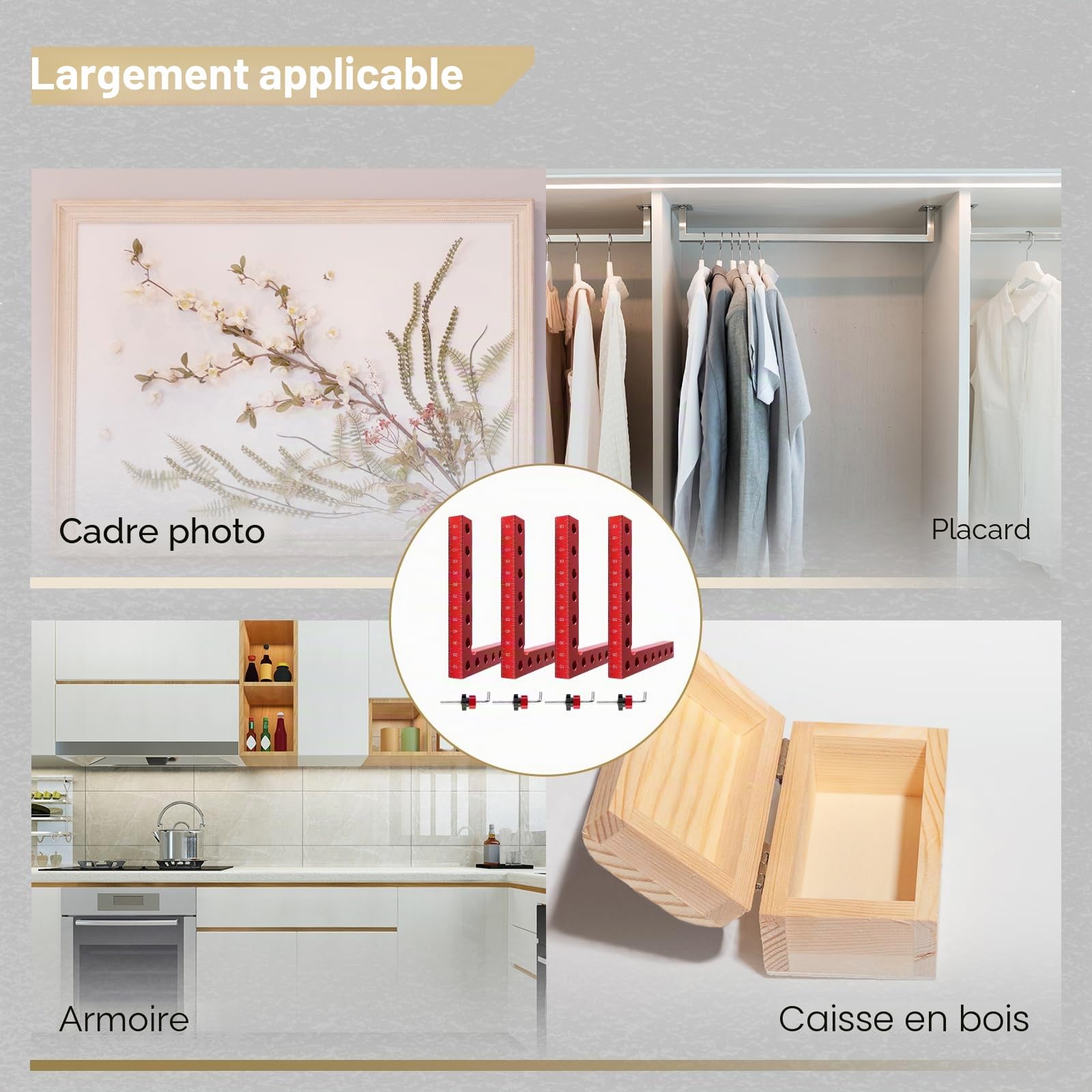 équerres De Positionnement à 90°, Lot De 4 équerre De Positionnement à 90° 140 Mm (5,5 Pouces) En Aluminium Outils De Menuiserie équerre Charpentier Pour Le Travail Du Bois Et Le Bricolage Rouge