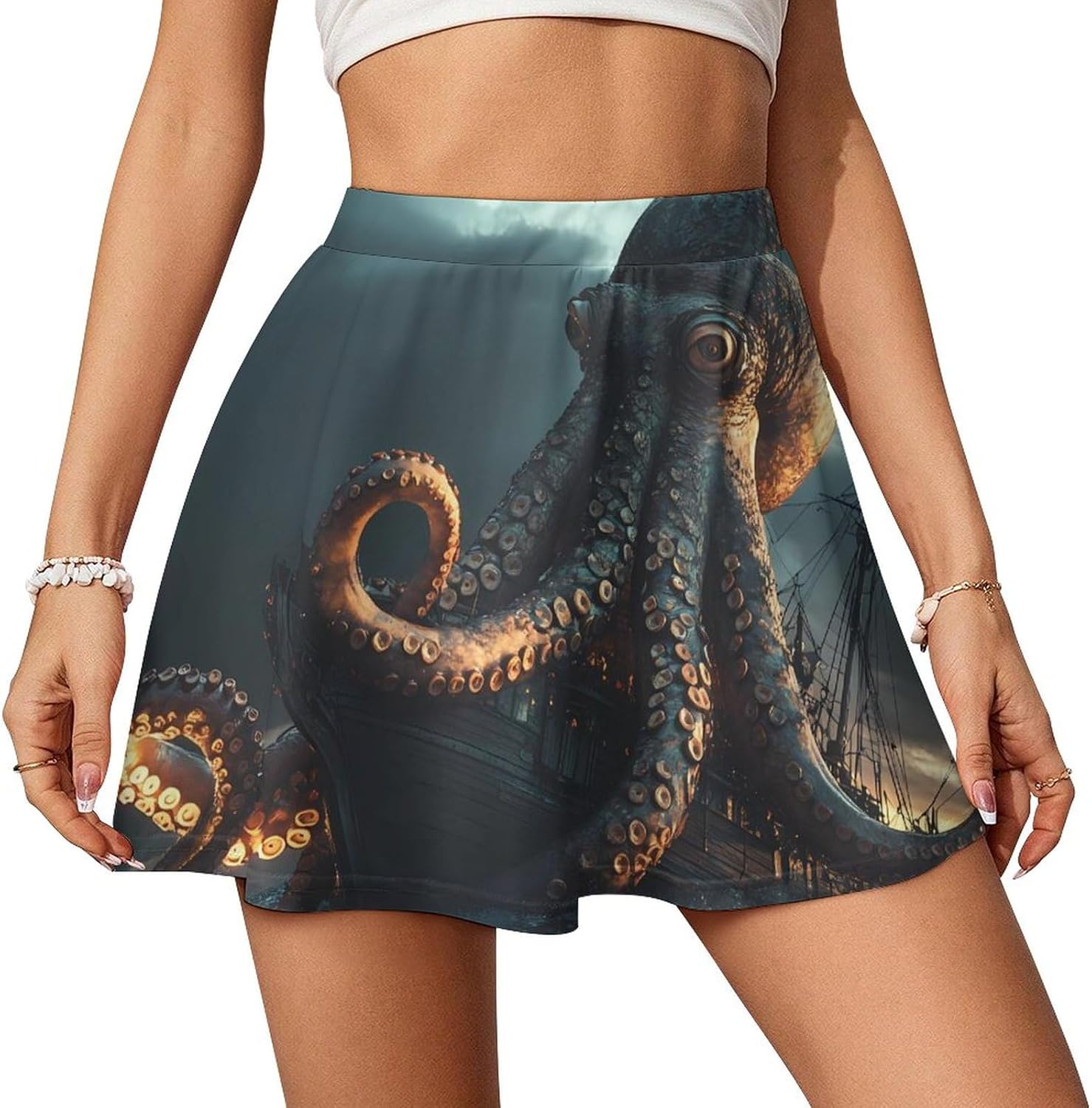 Vintage Sail Boat Cool Octopus Women Tennis Skirt Print Golf Skirts Mini Casual Workout Skorts