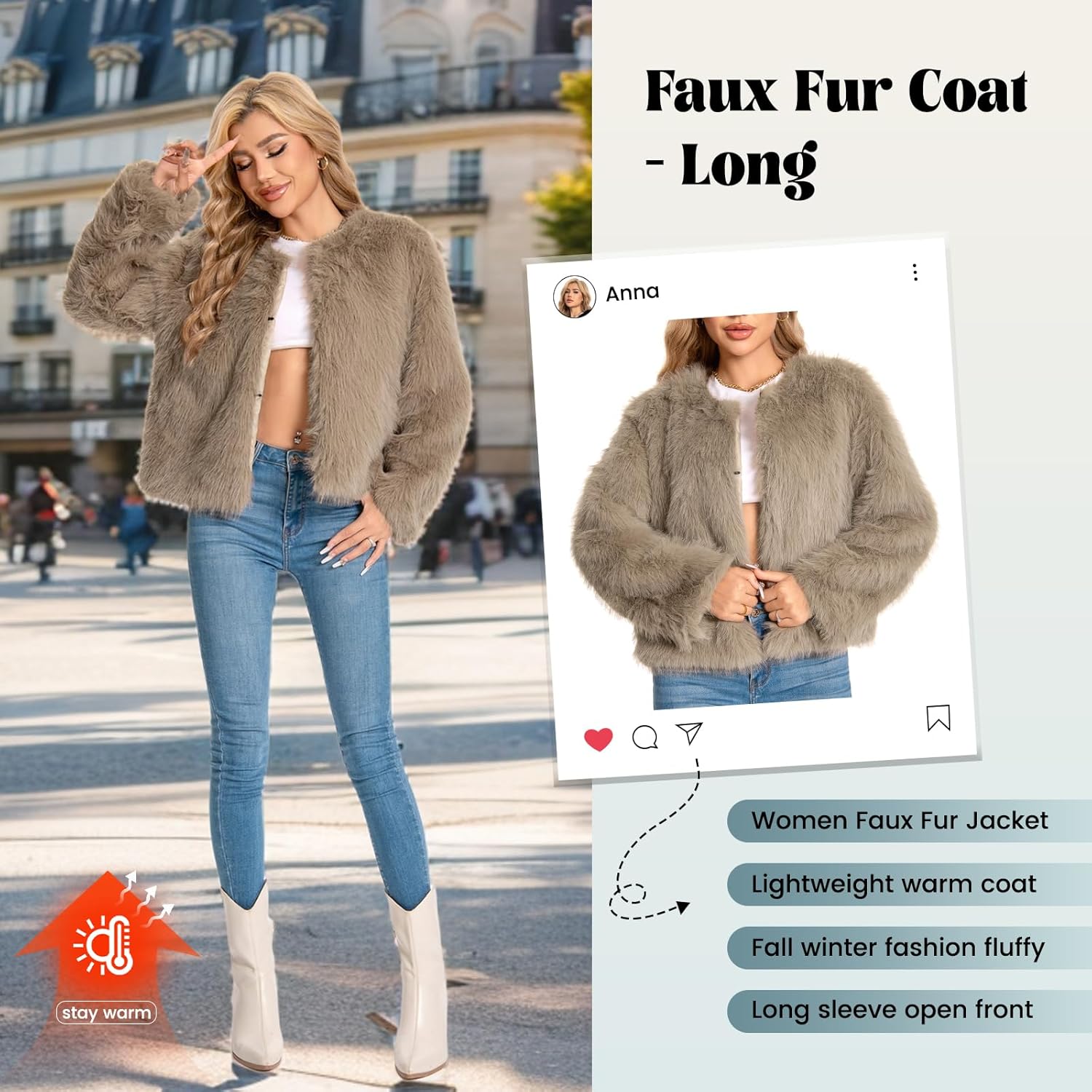 Fur Coats For Women, 2025 Plus Size Faux Fuzzy Jacket Fluffy Long Sleeve Winter Coat with Pockets. - Image 2