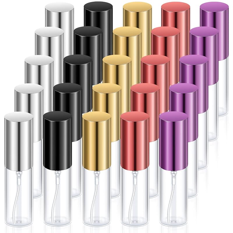 Yinder Frascos de Perfume Recarregáveis de Vidro 5 mL, 25 Unidades, Preto, Vermelho, Roxo, Dourado e Prateado