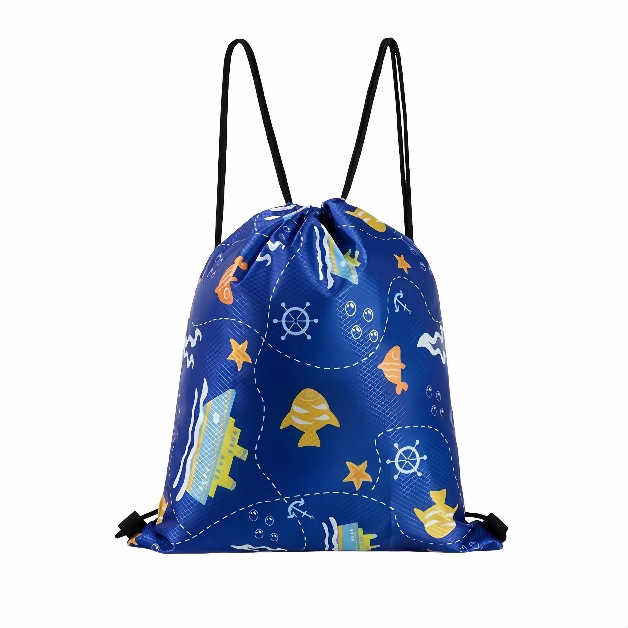 LEBKFT Kids Swim Bag, Waterproof Drawstring Backpack with Dry Wet Separation​ Compartment, 32x38cm Lightweight Swimming Bag for Kids, School PE Bag, Sports & Beach Swim Backpack​ (Blue Fish) (Kid)