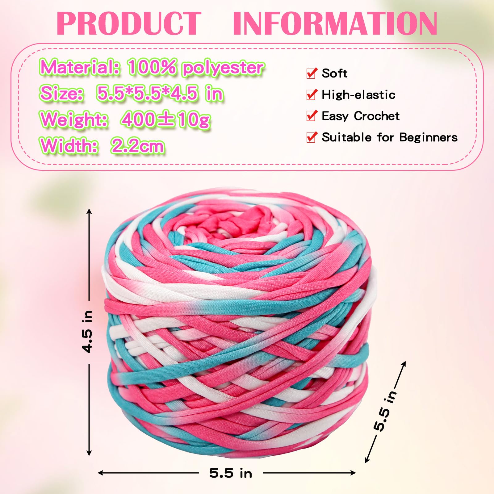 2 hilos elásticos para camisetas de 800 g, tejido de ganchillo para tejer, 130 yardas, hilo grueso para tejer a mano, bolsa de bricolaje, cesta, cojín, proyectos de ganchillo, decoración del | Hilo grueso para tejer tú mismo. Ideal para bolsas de ganchill
