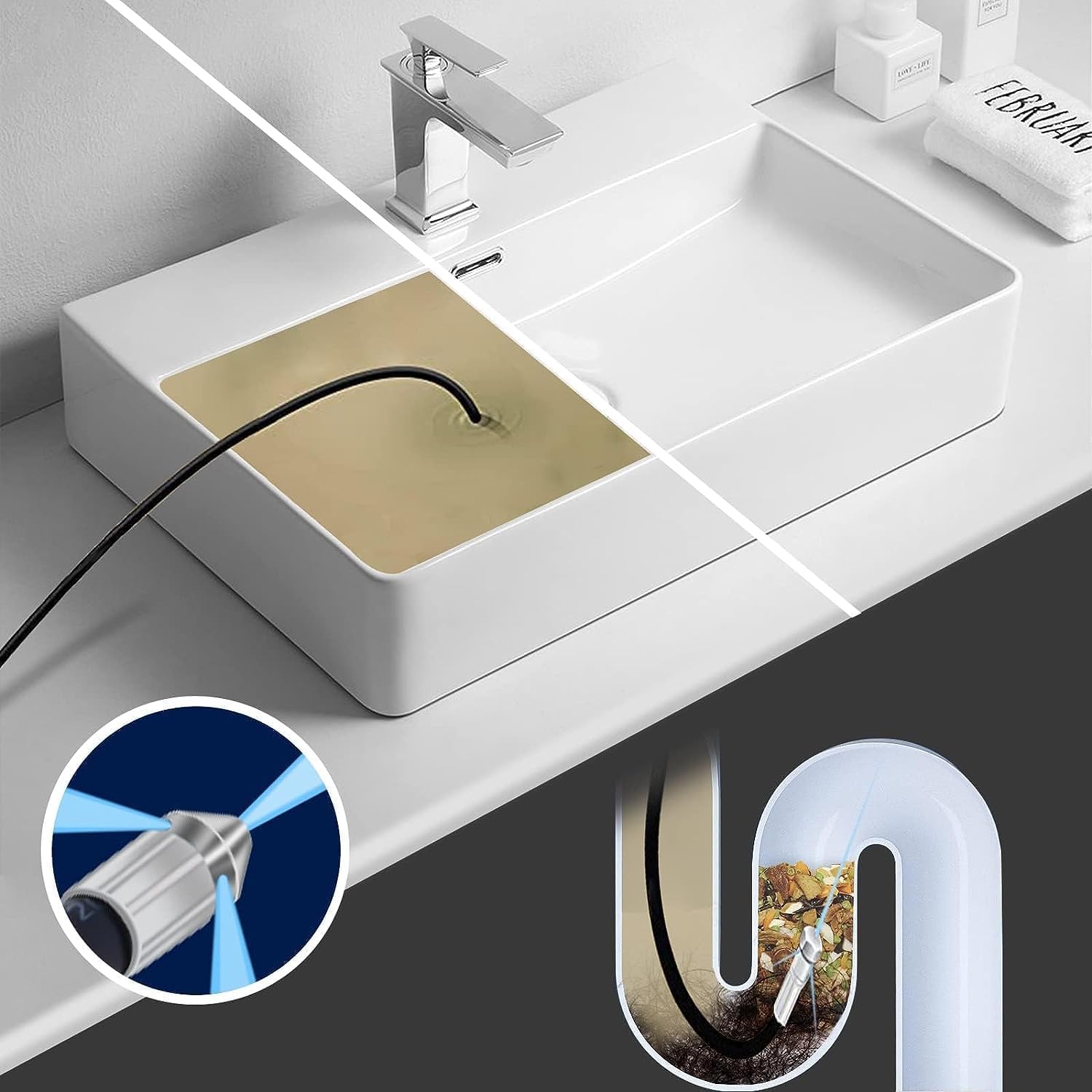 Gekufa Manguera Hidrolimpiadora 15m, 400 bar inkl. Manguera Desatascador Tuberias Compatible con Kärcher, Parkside, Lavor, Bosch, Adecuado para Limpiar Bajantes