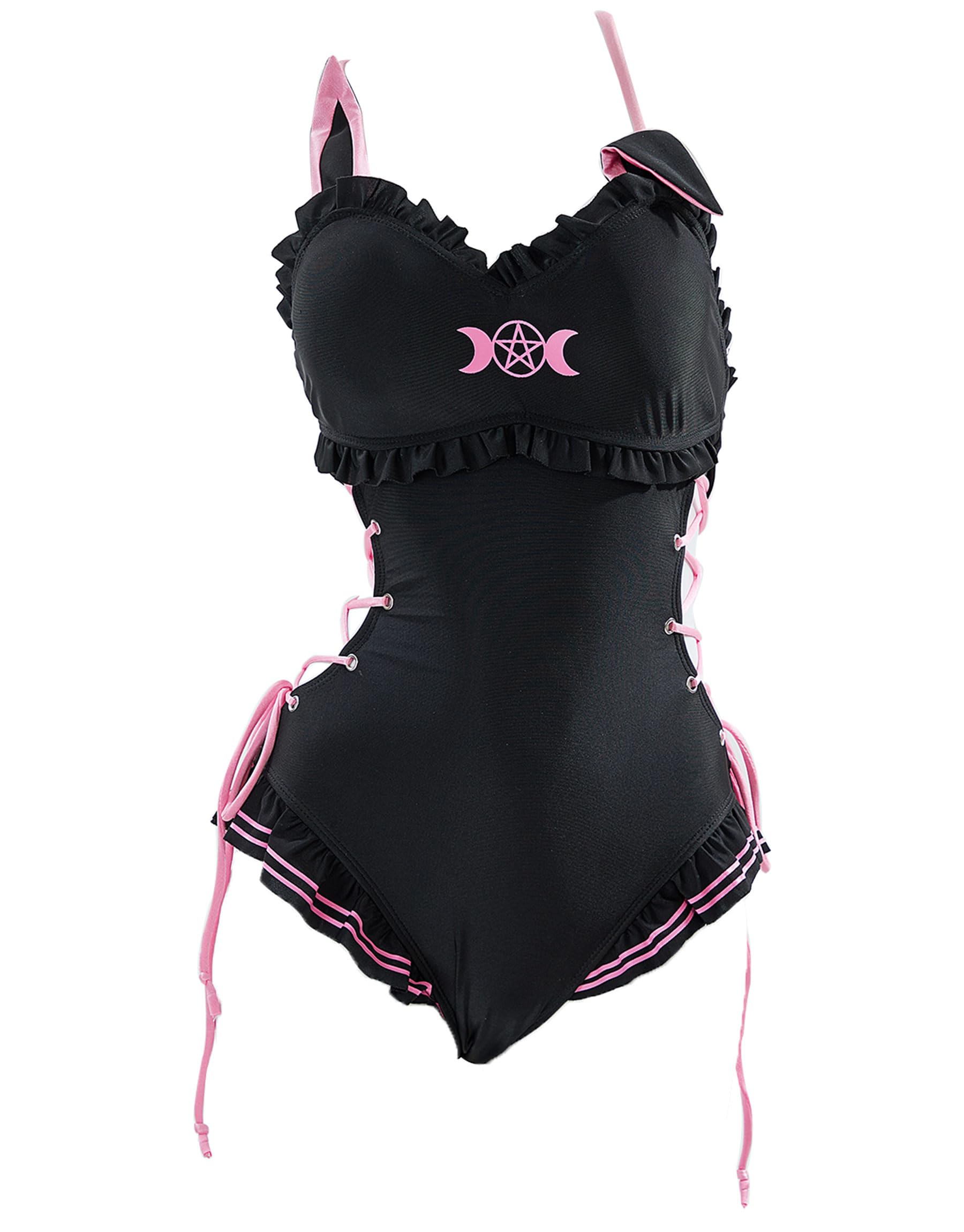 haikyuu Women Sailor Bunny Swimsuit Kawaii One Piece Swimsuit Cute Goth Bathing Suit Ruffle Tie Side