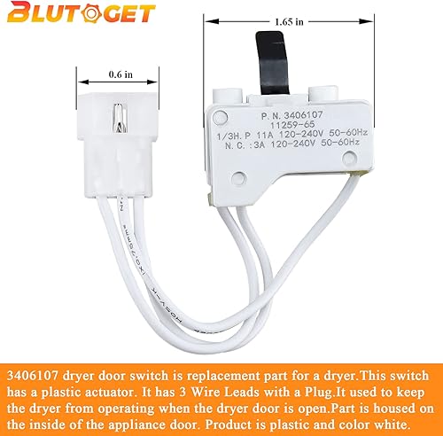 Miniatura 8 de 3406107 AP6008561 Interruptor de puerta de secadora Actualizado-W11130362 Kit de varilla de suspensión para lavadora-Paquete de 16 unidades 80040