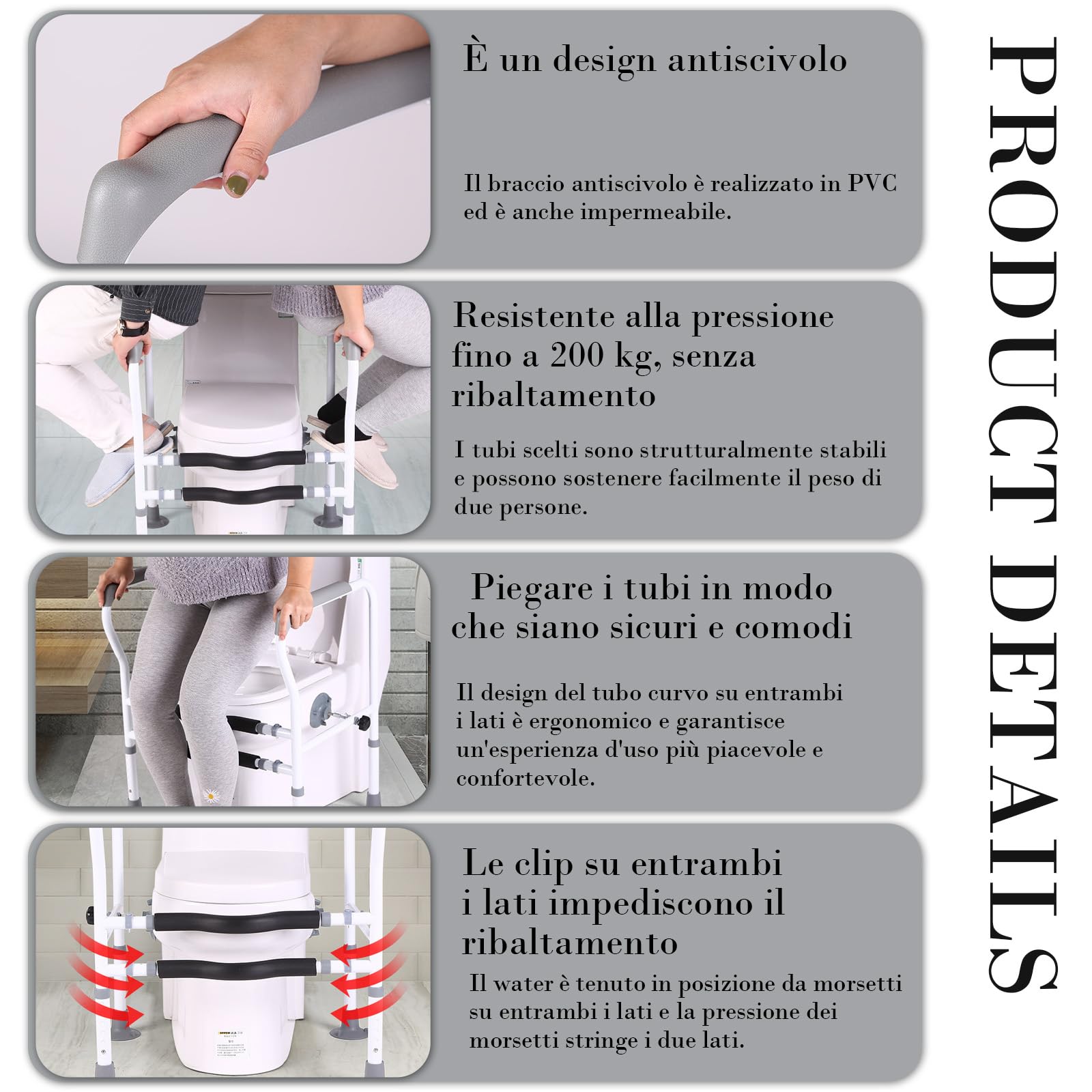 Maniglia per WC,Sostegno per Wc,Supporto WC per anziani,Telaio per WC per disabili e anziani, larghezza e altezza regolabile, adatta per diversi servizi igienici, facile da montare, aiuto per la cura