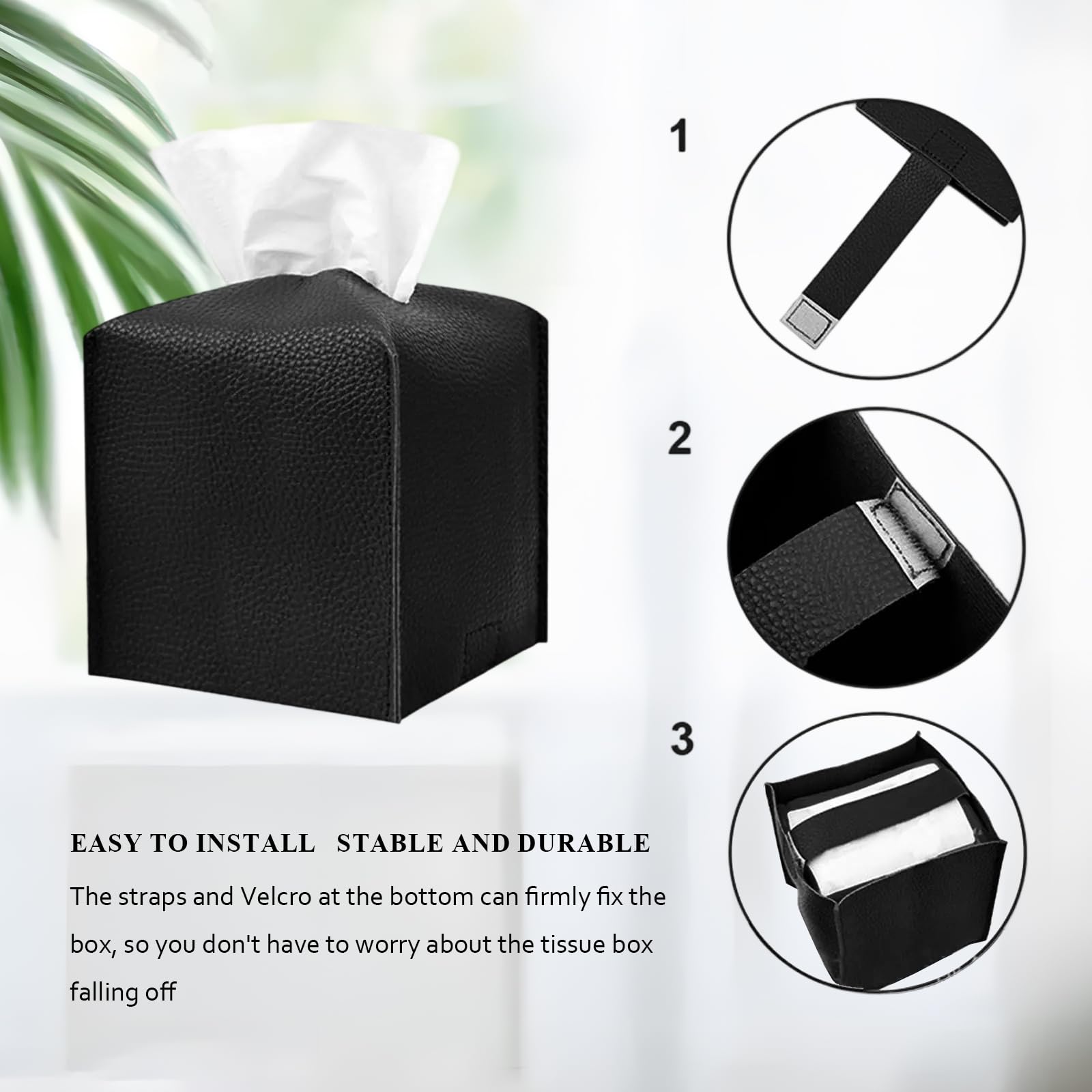 2 Portafazzoletti In Pelle PU Quadrati - Design Moderno Con Cintura Inferiore, Per Bagno E Casa