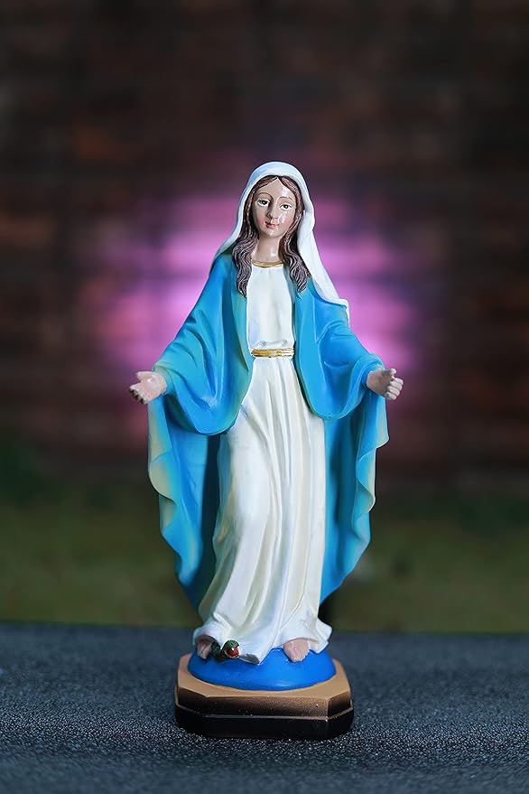 Breeze Handicrafts Imported Poly Resin Christian Decor Showpiece Statue of Immaculate Mary Mother Mary Statue for Home Altar Mary of Immaculate Conception Medium Size Christian Gift 8.5 inch Blue [1] PRSC 006