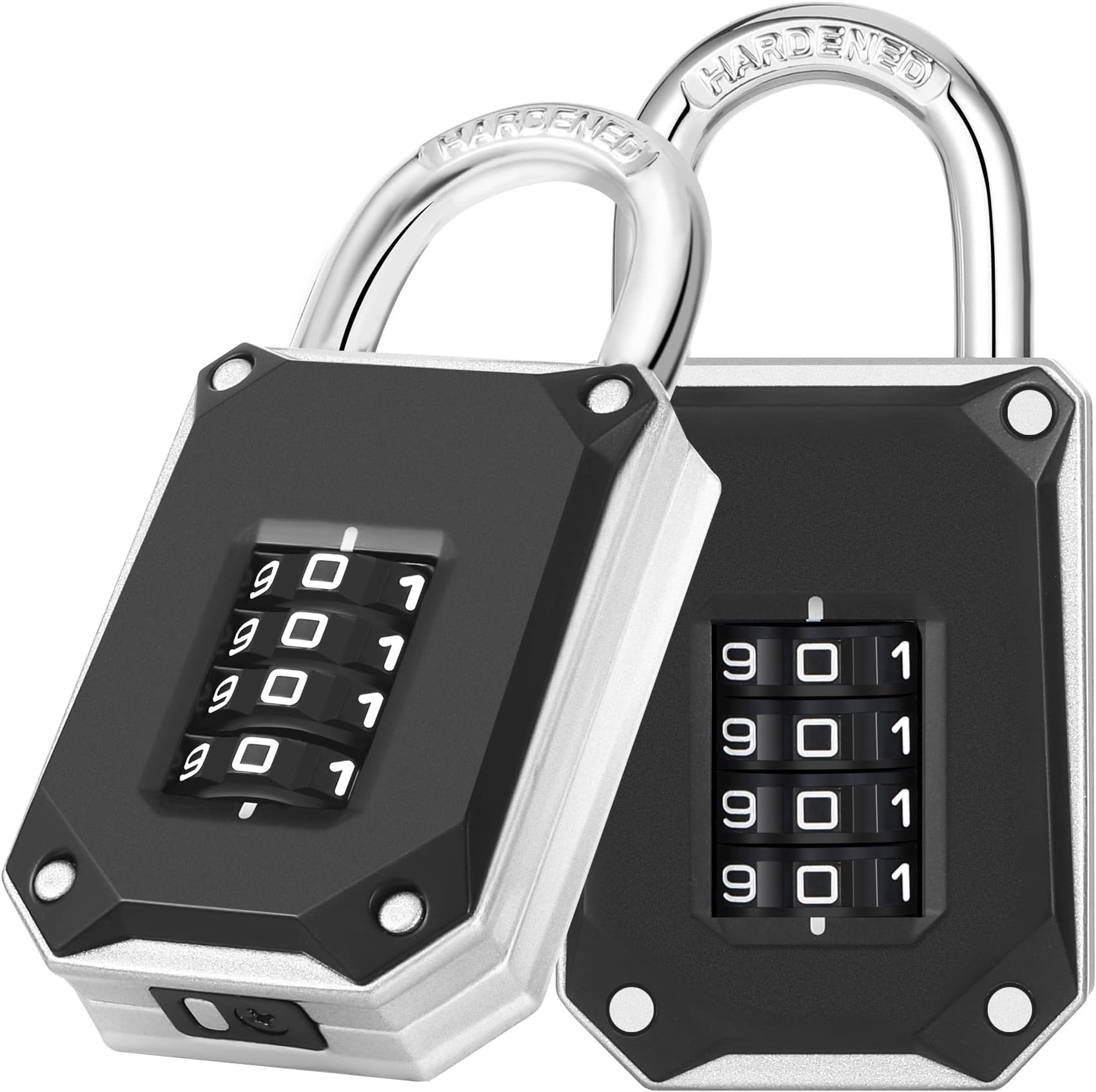 Code Padlock for Gym Locker, 4 Digit Combination Lock, Heavy Duty Number Padlocks with Big White Numbers and Reset Protection Cover, for School Lockers, Toolbox, Cupboard, etc. (2 Pack)