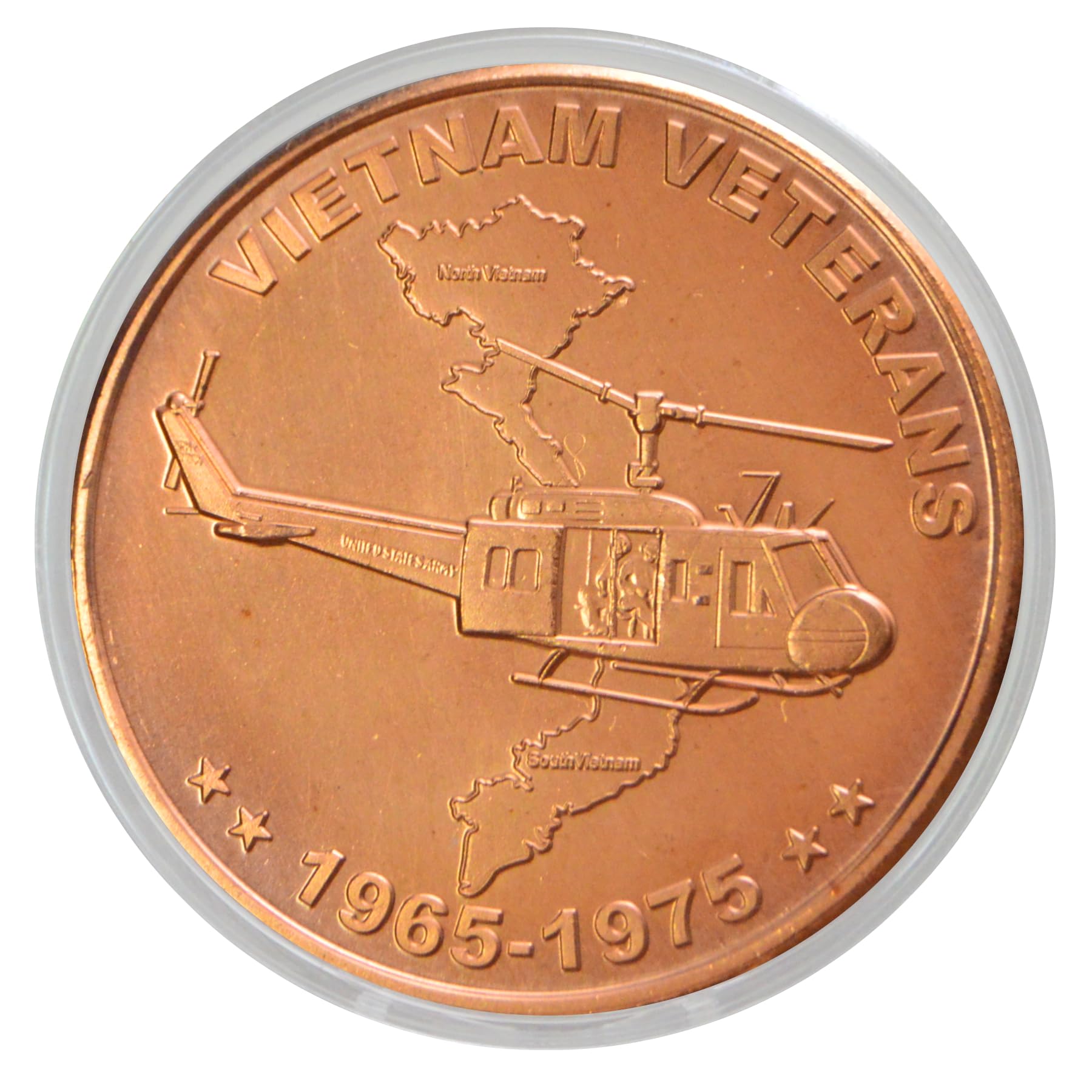Vietnam Veterans War Helicopter 1 oz Pure .999 Copper Round Challenge Coin in Capsule