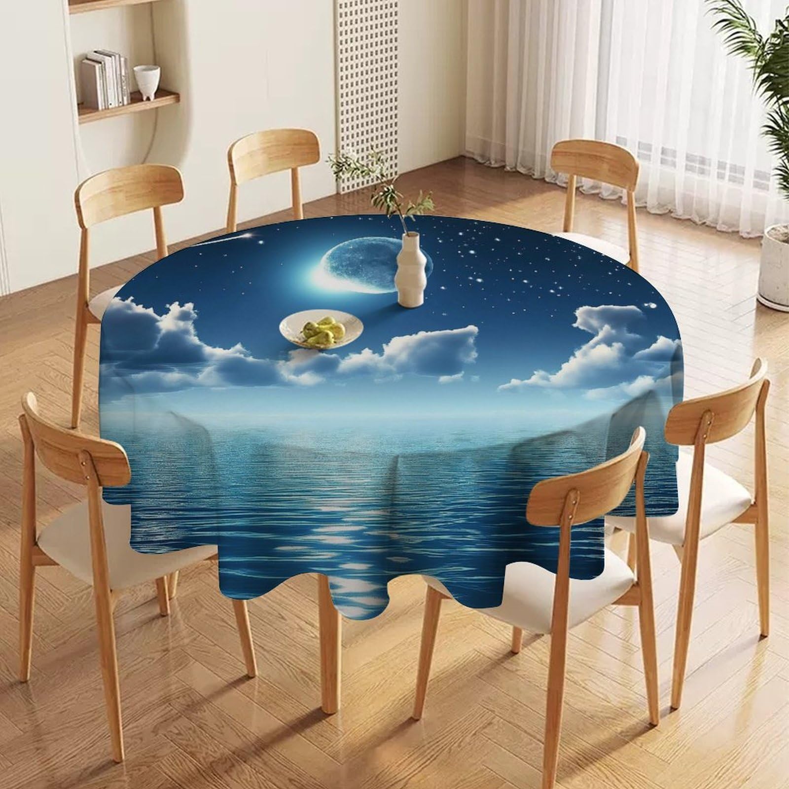 ORDOBO 3D Print Round Tablecloth - Cartoon Clouds Waterproof Dust-Proof 3D Print Table Cover For Dinner Kitchen Garden Fashion Home Countertop Decoration 177X177Cm