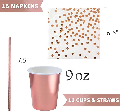 Miniatura 5 de Suministros de fiesta de oro rosa (juego de decoraciones de fiesta de oro rosa con globos)
