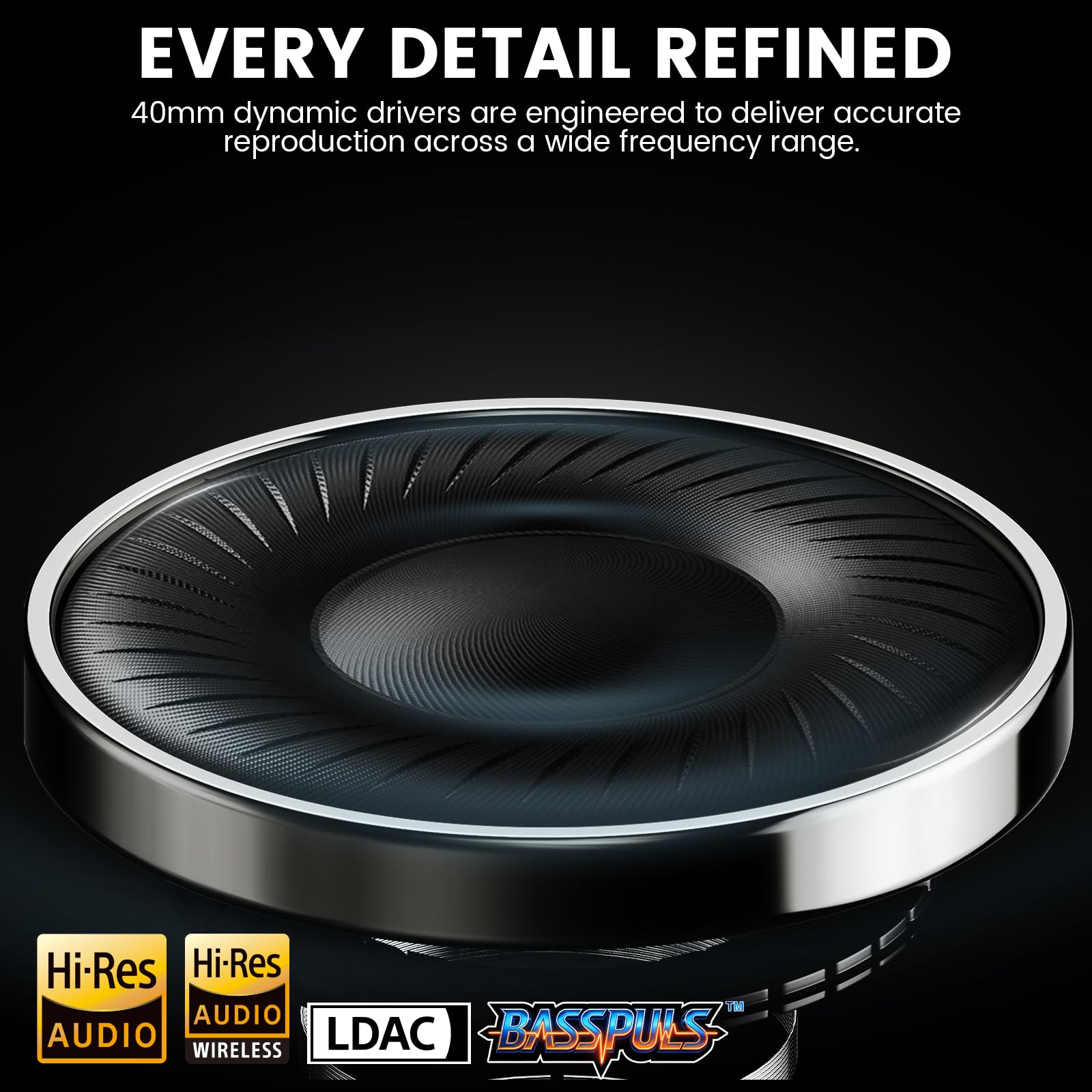 1Mii Y8+ Noise Cancelling Headphones Bluetooth, Wireless LDAC Hi-Res Audio, Custom EQ via App, 75H Playtime, Comfort Fit, Over Ear Headphones Foldable for Airplane Travel Home Office Black