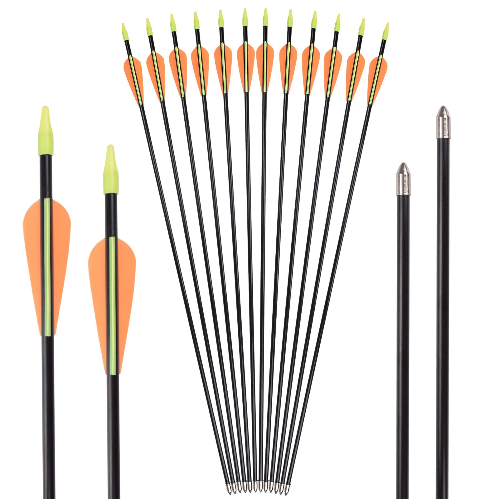 Lot de 12 flèches en fibre de verre - Pour tir à l'arc - 7 mm