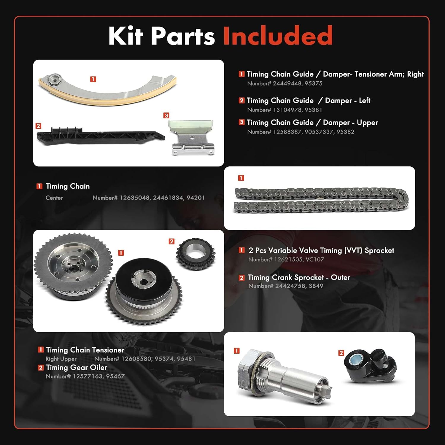 A-Premium Engine Timing Chain Kit W/Tensioner & Guide & Gear Oiler [fits DOHC, 4Cyl 2.2 2.4L] Compatible with Chevy & GMC & Pontiac & Buick, fits Equinox, Verano, Impala, G5, LaCrosse, Regal & More