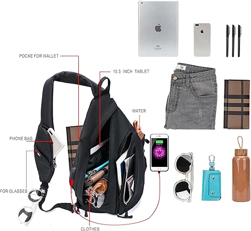 Miniatura 4 de TurnWay Mochila tipo bandolera a prueba de agua 2023 para viajes, senderismo, ciclismo, campamento para mujeres y hombres, Negro -, Viajar