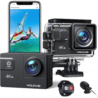 wolfang ga300 action cam 4k 60fps 24mp underwater camera wifi 40m waterproof 2.0 ice image stabilizer touchscreen helmet camera 8x zoom external microphone 2x1350mah batteries and accessories kit