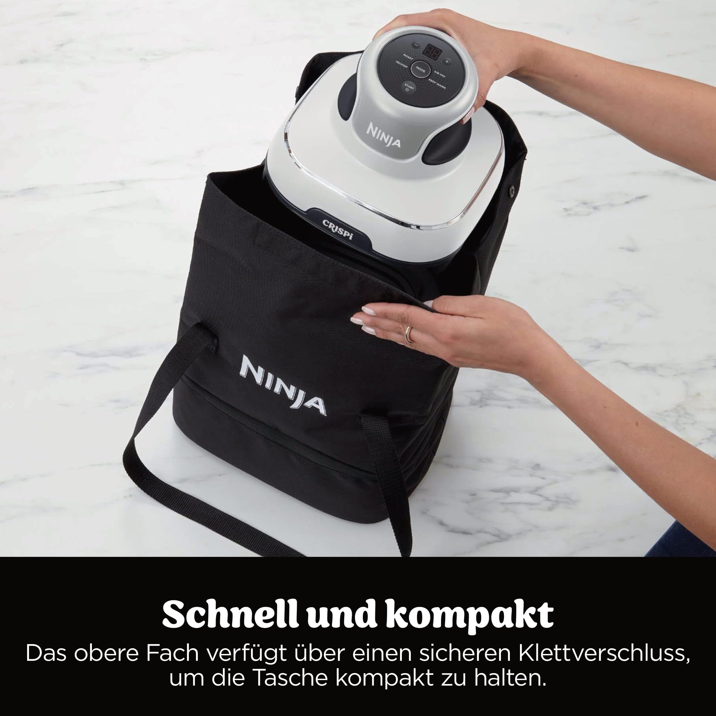 Ninja CRISPi Tragbare Heißluftfritteuse 3,8 l & 1,4 l 4-in-1 Heißluftfrittieren Braten Aufknuspern 1700 W Weiß FN102EU