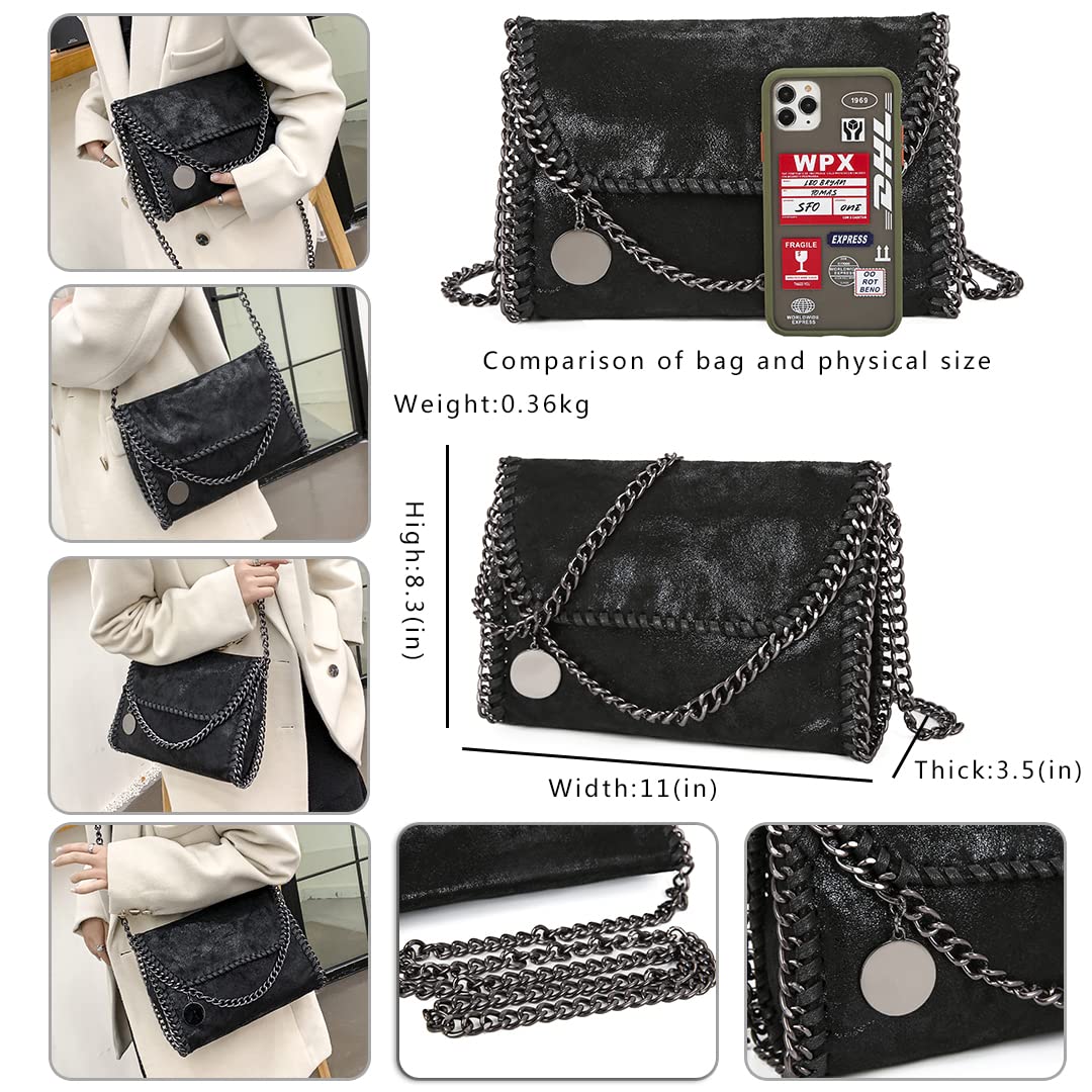 wewo Shoulder Bag Small Purses and Handbags Chain Strap Crossbody Bags for Women(Black)