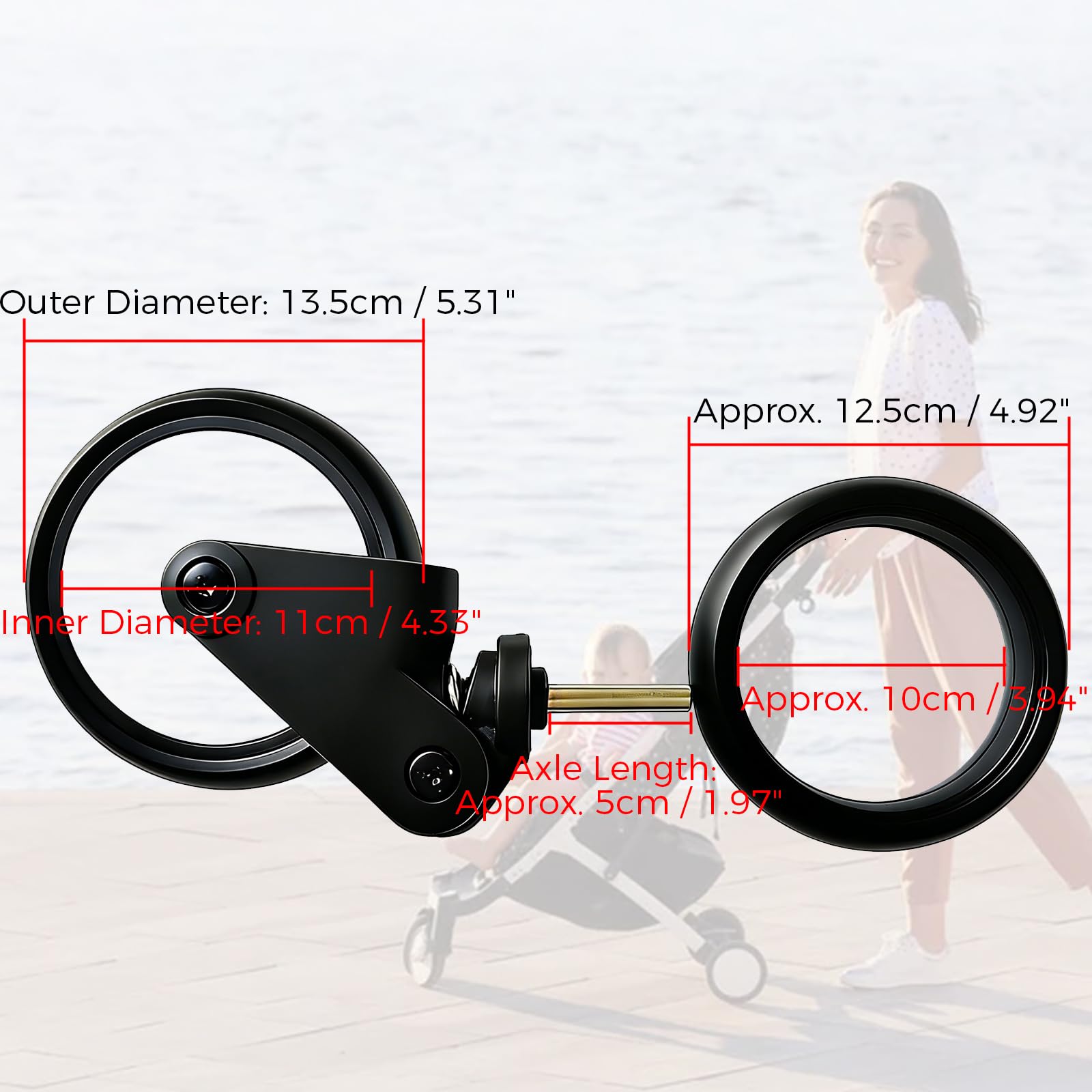 2 ruote anteriori in gomma per passeggini, ruote da 13 cm, rotazione a 360 gradi, assorbimento degli urti, accessori di ricambio per passeggini Yoyo Babyzen, Yoya, Vovo