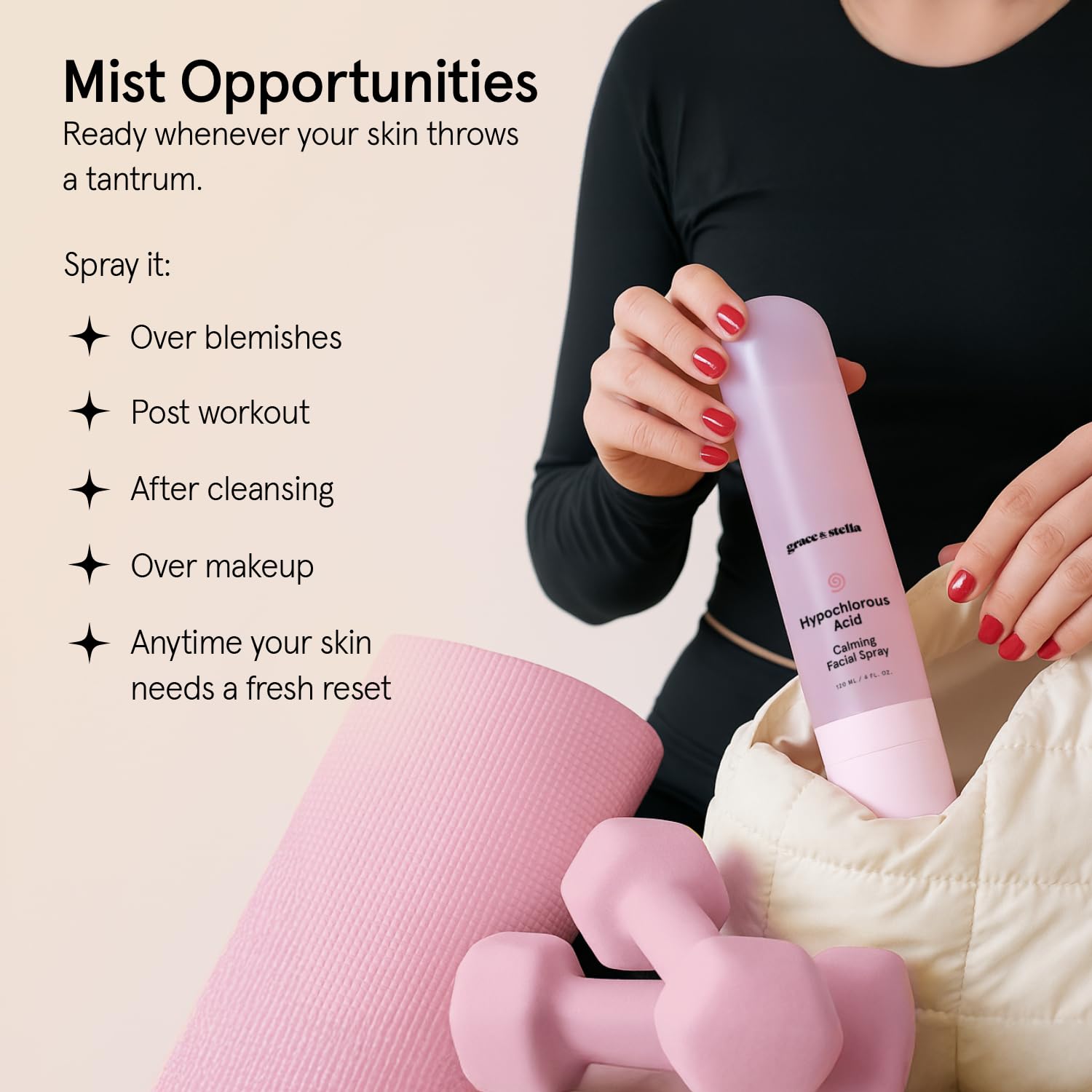 grace & stella Hypochlorous Acid Spray for Face - Acne Spray - Gentle Face Mist to Calm Redness, Flare-Ups, Breakouts, Body Acne, Bacne - Soothing Facial Mist for Sensitive Skin (120ml/4 fl oz)