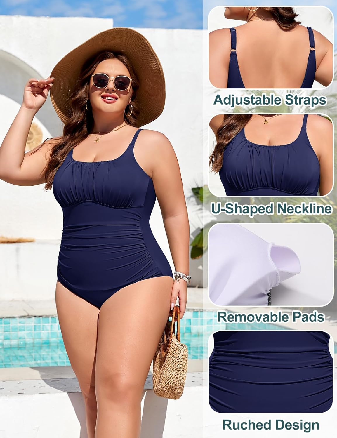 Plus Size Bathing Suit for Women Tummy Control One Piece Swimsuit Push Up Modest Swim Suits Adjustable Straps L-4XL - Image 4