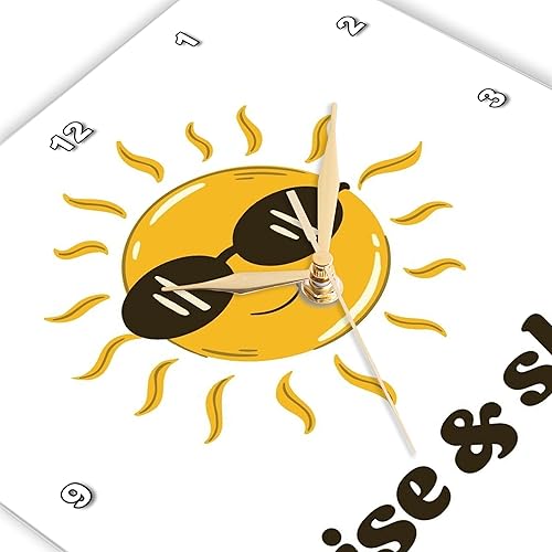 Miniatura 3 de 3dRose Wall Clock Silent - 15 inch - Rise and Shine Cool Sunshine Retro Design Rosette - Retro