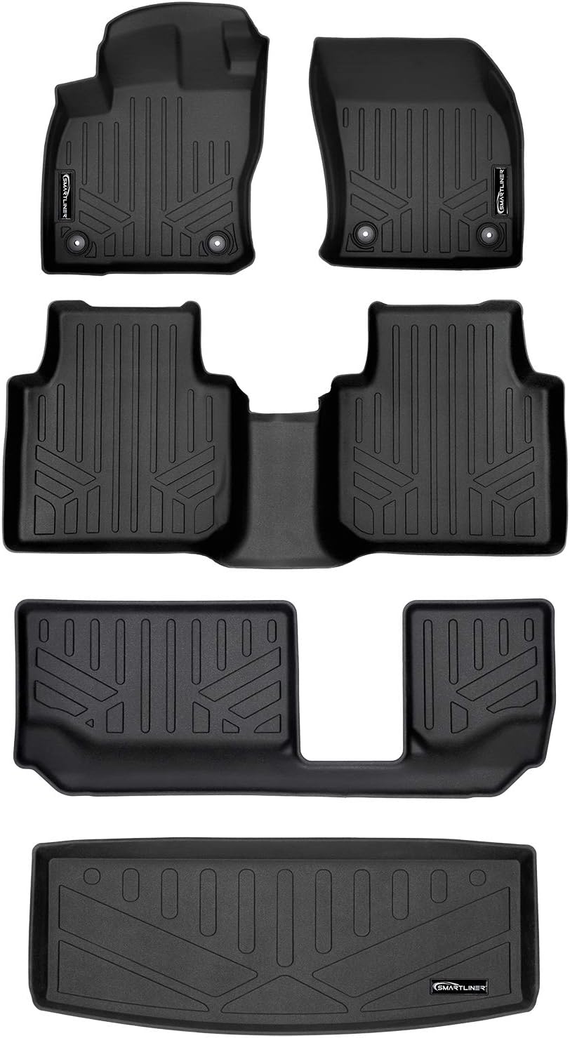 SMARTLINER Custom Fit Floor Mats 3 Rows and Cargo Liner Behind 3rd Row Compatible with 2018-2024 Volkswagen Tiguan