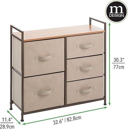 Miniatura 3 de MDesign - Torre de almacenaje para vestidor extragrande, marco de acero resistente, parte superior de madera, cubos de tela fáciles de jalar, unidad