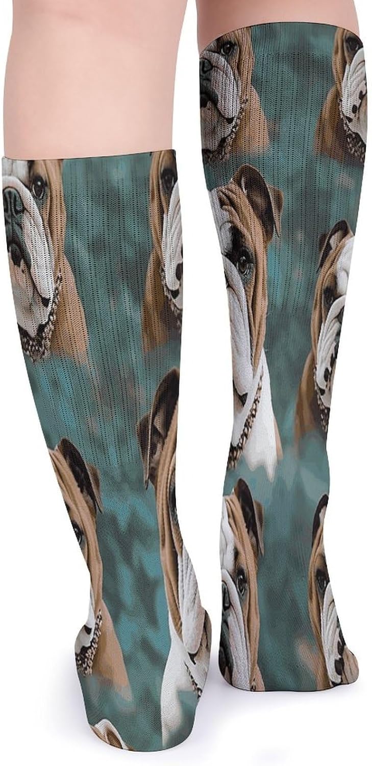 Funny English Bulldog Knee High Socks Cozy Knee High Socks Soft Mid-Length Sock for All Seasons Daily Wear Adult