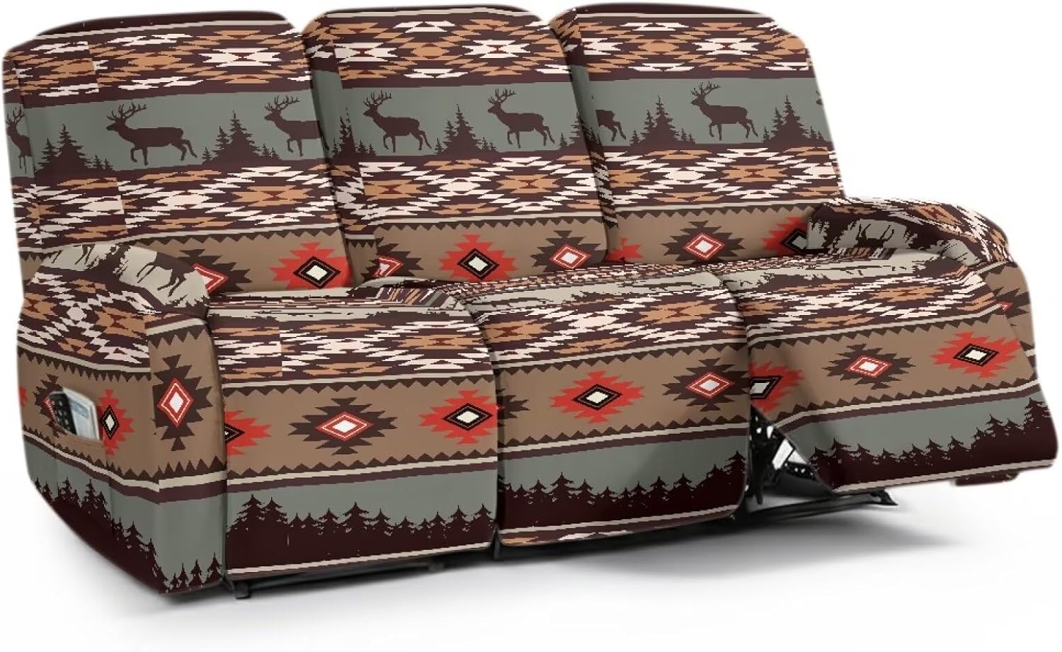 Navajo Western Aztec Style 3 Seat Reclining Sofa Cover Washable Recliner Covers with Elastic Bottom Easy-Install 8 Pieces Non Slip Reclining Couch Cover