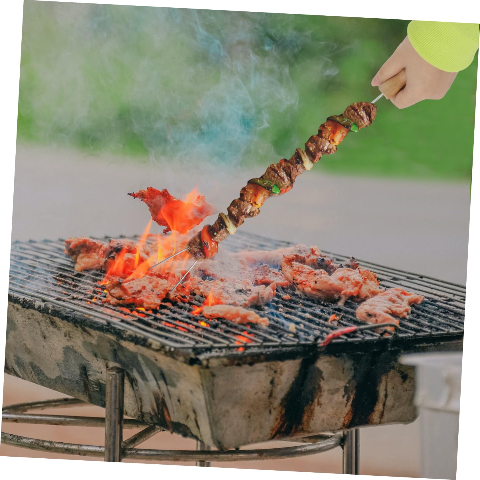 BESTonZON 15 Pezzi Forchette per Barbecue con Legno Strumenti Riutilizzabili Inossidabile per Grigliate e Facili da e Resistenti