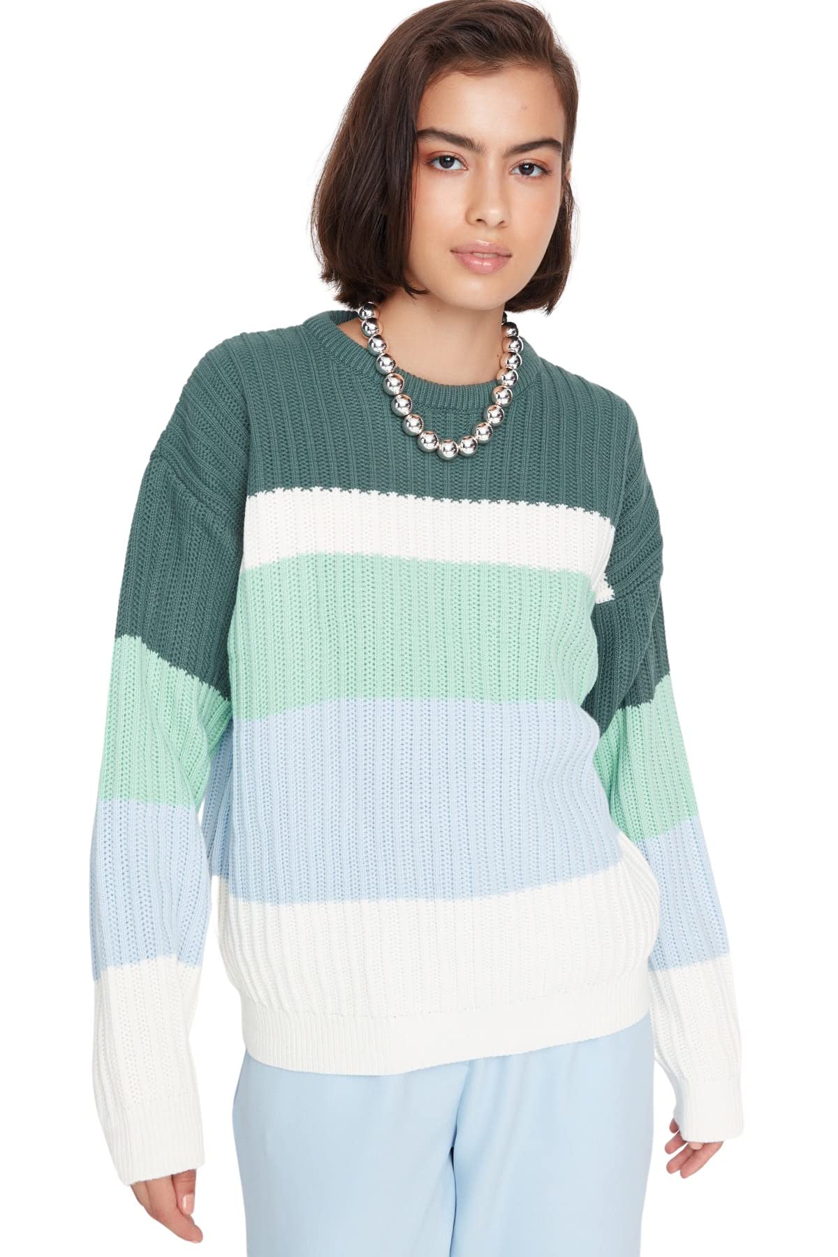 Trendyol Pullover - Grün - Übergröße, grün, 36