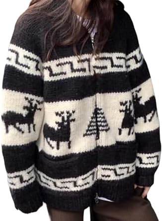 CUTEGAL Zip Up Cardigan Cute Graphic Print Knit Cardigan Long Sleeve Sweater for Women Autumn Vacation