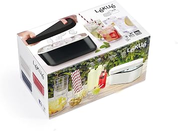 Lekue Ice Box | White | Ice Cube Tray For Freezer With Lid & Bin | Made With 100 Percent Platinum Silicone | Elegant And Retro Style Ice Cubes | For Cocktails, Ice Tea & Coffee And More |