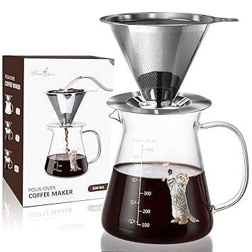 Comfome Pour Over Coffee Maker 17 oz, Drip Coffee Maker Pour Over with High Heat-resistant Carafe and Per