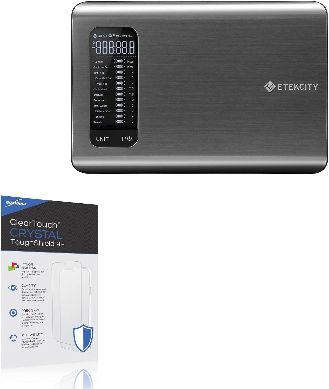 BoxWave Screen Protector Compatible with Etekcity ESN00 Smart Nutrition Scale - ClearTouch Crystal ToughShield 9H (2-Pack), Clear 9H Tough Flexible Film Screen Protector