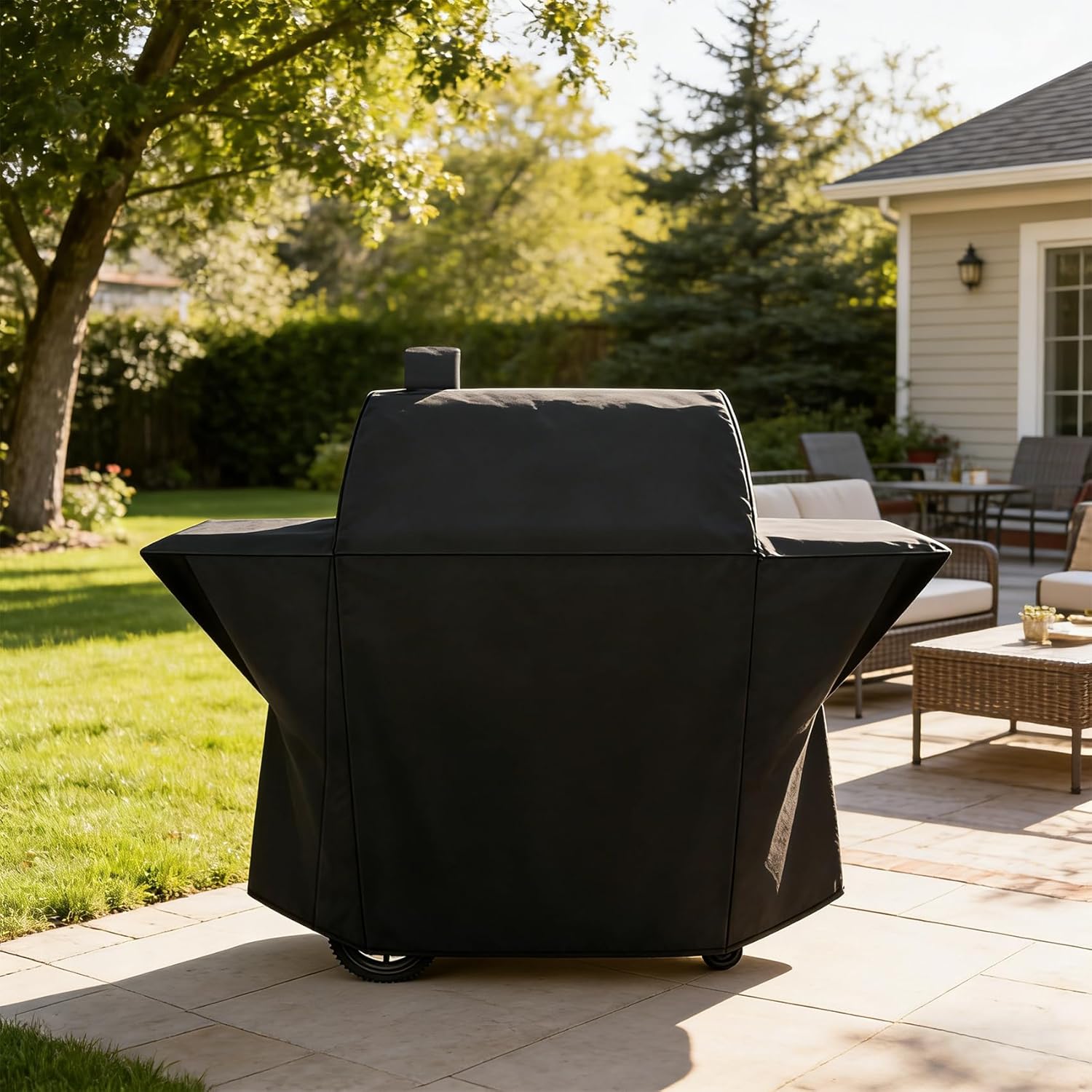 Stanbroil Grill Cover Fit Oklahoma Joe's Tahoma Auto-Feed Charcoal 900 Smoker, 600D Polyester Waterproof Outdoor Premium BBQ Grill Cover, Black