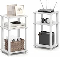 Vista 20 de Furinno JUST - Juego de 2 mesas auxiliares, mesa auxiliar abierta de 3 niveles, mesa de noche de montaje sin herramientas, mesa de noche con tubo