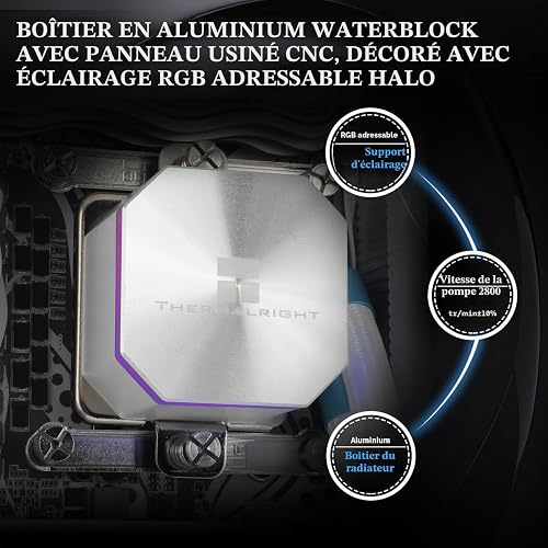 Thermalright Frozen Edge 360 White Refroidisseur d'eau liquide pour processeur avec ventilateur PWM 120mm, 360 Aio, dissipateur thermique à eau intégré pour AM4/AM5,lga1851 - 3