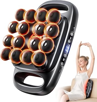 VTT 16 Head Massage Gun Deep Tissue Electric Massage Device with 8 Metal & 8 Threaded Nodes, Handheld Full Body Shaver Style Massager for Large Surface Back & Shoulder Massager, 10 Speeds& 3 Modes