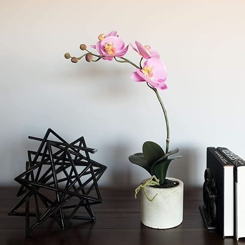 Miniatura 5 de Vickerman Everyday - Orquídea artificial de lavanda de 20 pulgadas para interiores, contenedor de cerámica blanca, arreglo decorativo de plástico