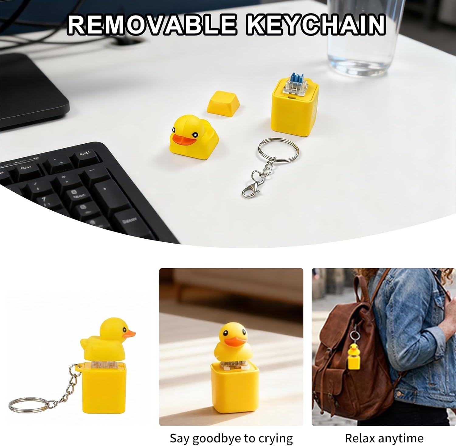 Fidget toys adults keyboard clicker：Duck Quacking keychain Keycap with Lights & Sound for Bags Backpacks, Funny Gifts (2Pack) (Duck-2pcs)