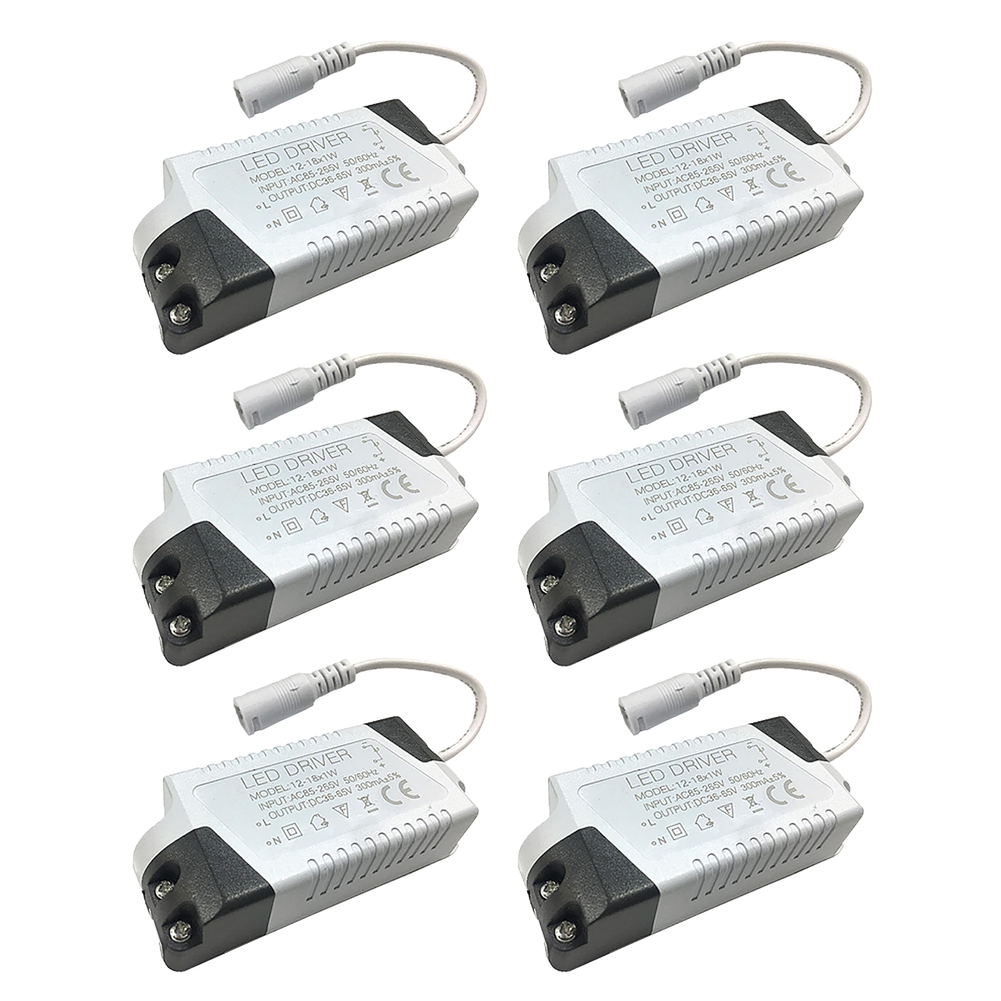 Trasformatore LED 12 – 18 W, trasformatore LED da 230 V a 36 – 65 VDC, alimentatore di rete per strisce luminose LED, faretti LED, confezione da 6