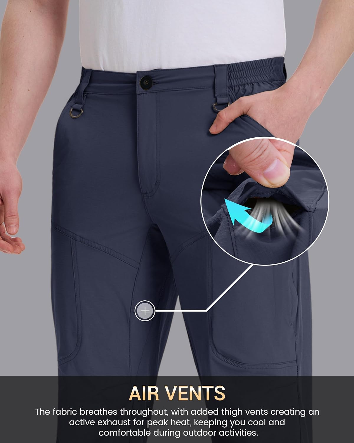 CNBQDD Mens Hiking Pants Quick Dry Water Resistant Lightweight Nylon Cargo Pants Breathable Work Travel Pants with 6 Pockets