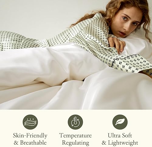 Miniatura 7 de LilySilk Sábanas de seda de morera de 4 piezas, 19 sábanas de seda Momme, 1 sábana encimera, 1 sábana bajera y 2 fundas de almohada de seda Oxford,