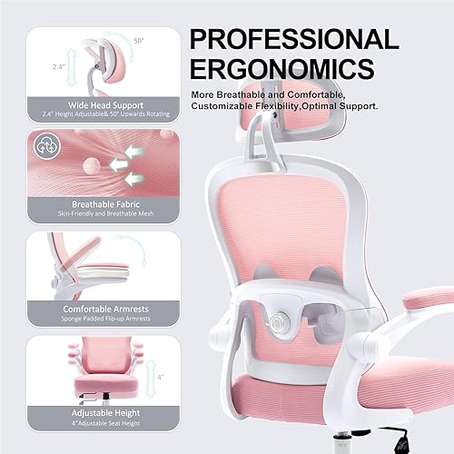 Miniatura 5 de Ergonomic Office Chair,Ultra Thick Office Desk Chair with Adjustable Lumbar Support and Headrest,Spring Cushion,Rocking Function,Flip-up arms,Mesh